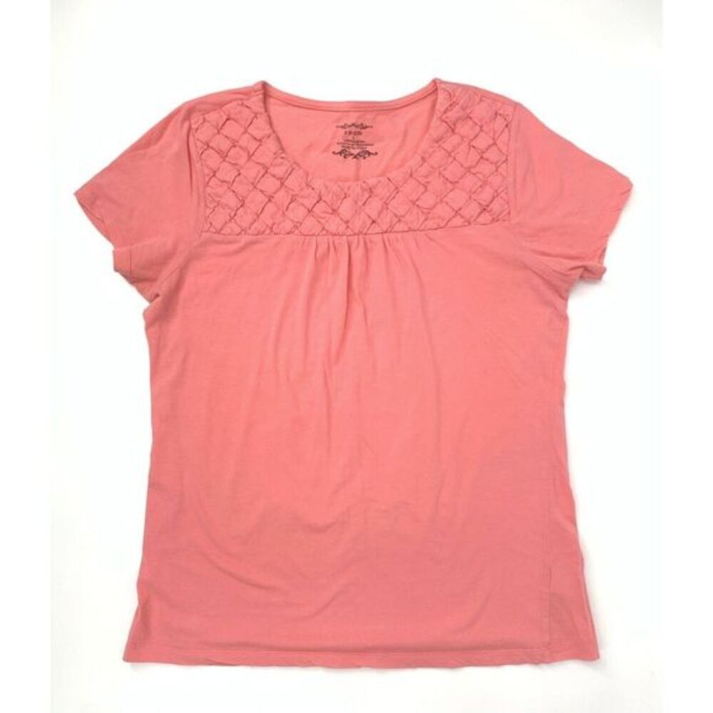 IZOD Pink Cotton Short Sleeve with Decorative Neck Women's Top Size Large